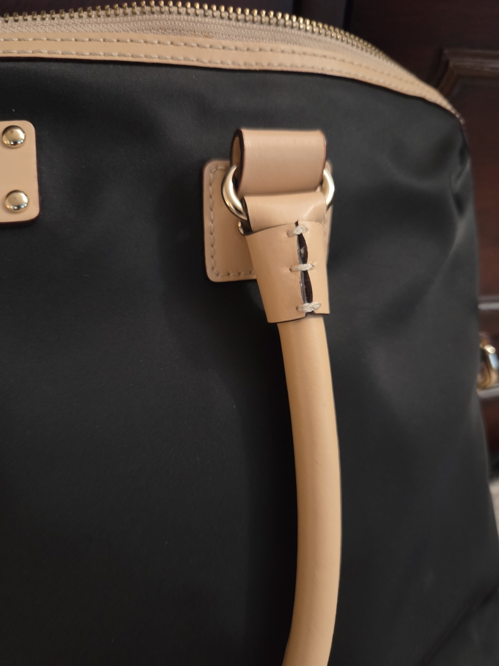 Kate Spade Black Nylon Satchel with Beige Leather Handles - Picture 3 of 8